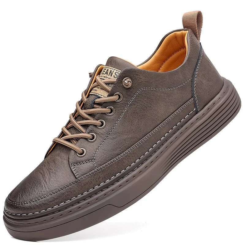Young Spring and Autumn Casual Leather Men All Match Sports White Trendy Shoes Sneakers