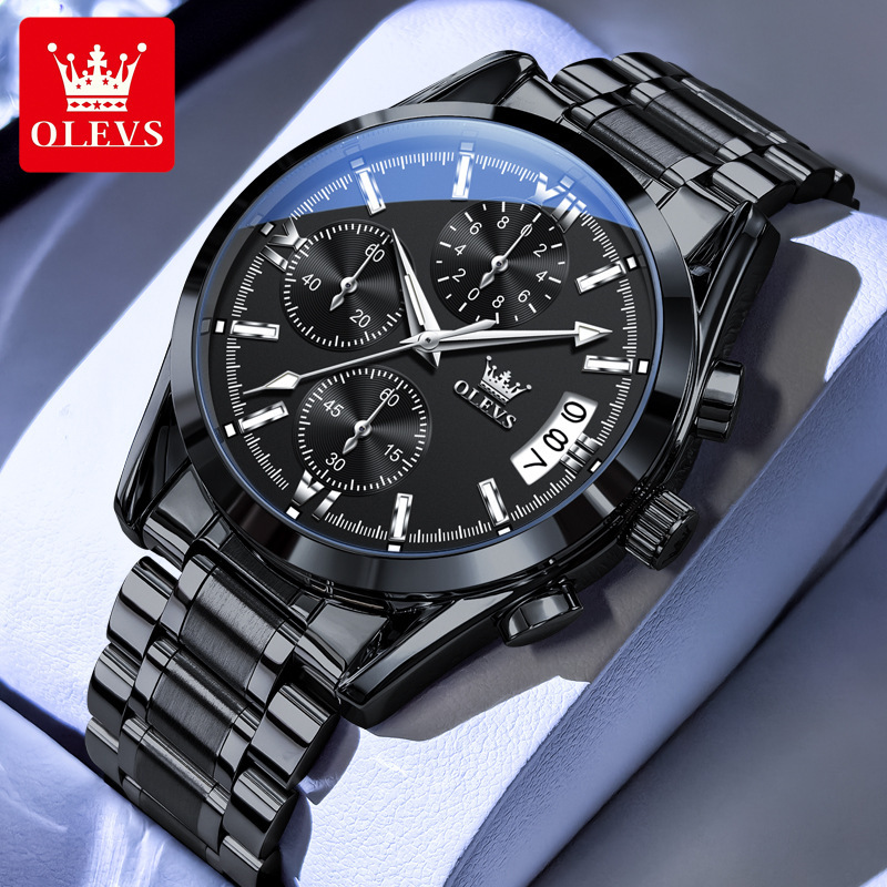 OLEVS Designer Men's Watches Three-eye Multi-functional Fashionable Steel Band Waterproof Quartz Men's Watches Luxury Watches Free Delivery 