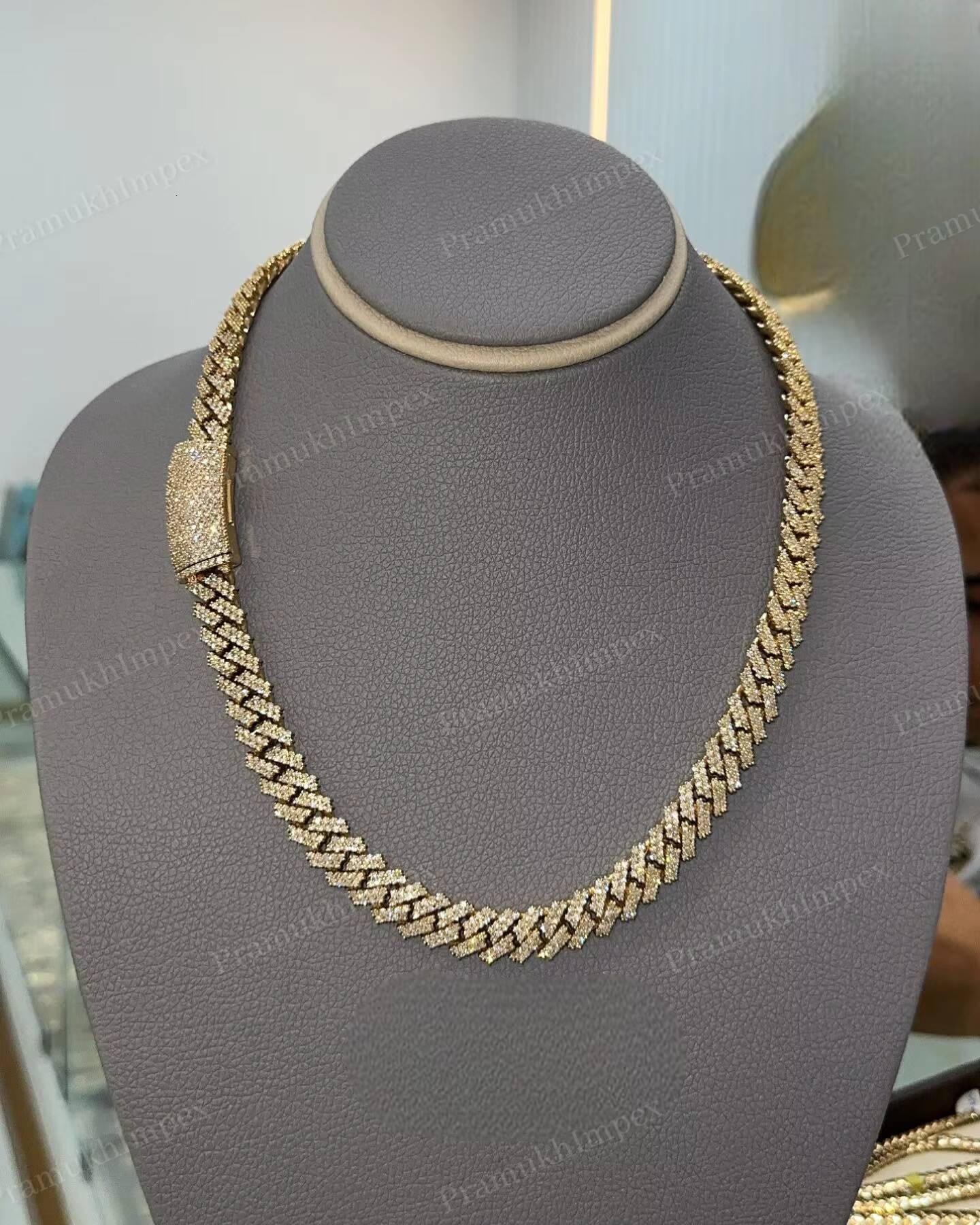 Two-Row Cut VVS1 Moissanite Sterling Silver Party Wear Necklace Cuban Miami Link Chain for Rapper Men Women Fashion Accessory
