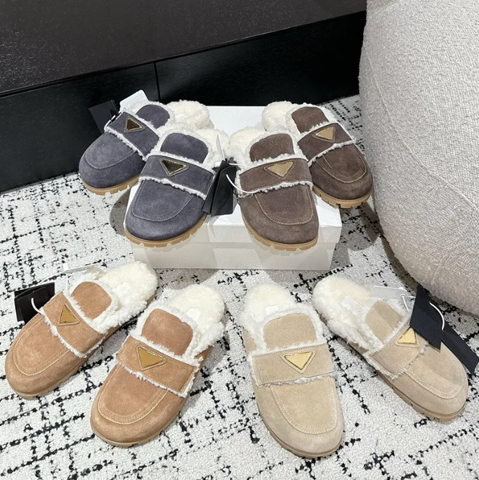 Top Quality Suede shearling Slippers Mules Designer Flatform Slippers Fashion Fluffy Furry Slipper Winter Warm Shearling Sandals Size 35-41