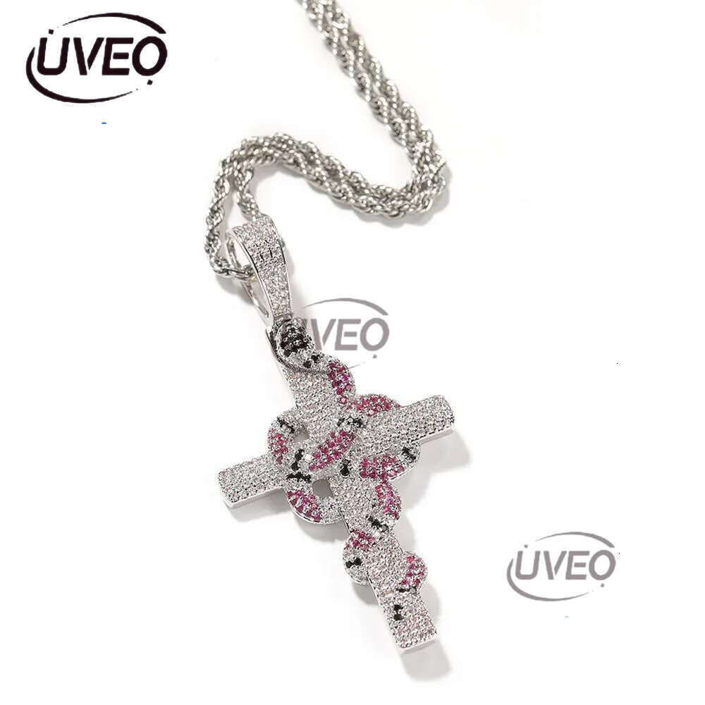 Luxury designer Ice Out VVS Moissanite Cross Necklace Retro Snake Pendant Hip Hop Necklace Jewelry for Stylish Men Free shipping