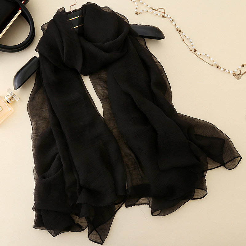 K450 New chiffon pure color silk scarf crocodile wrinkled scarf scarf women's beach towel summer long shawl autumn and winter all-match