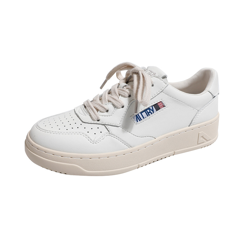Women's Genuine Leather Platform White Sneakers Korean Niche Versatile Lace-Up Trainers Casual Board Shoes Platform Footwear