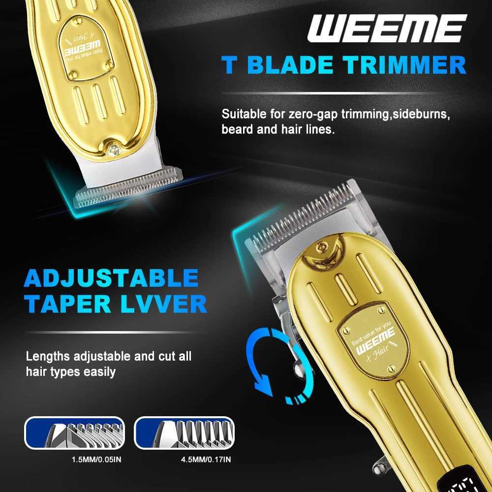 WEEME 819 Silver Barber Clipper Set with LCD Display USB Charging Hair Trimmer T-Blade Shaver Gift for MenT251120