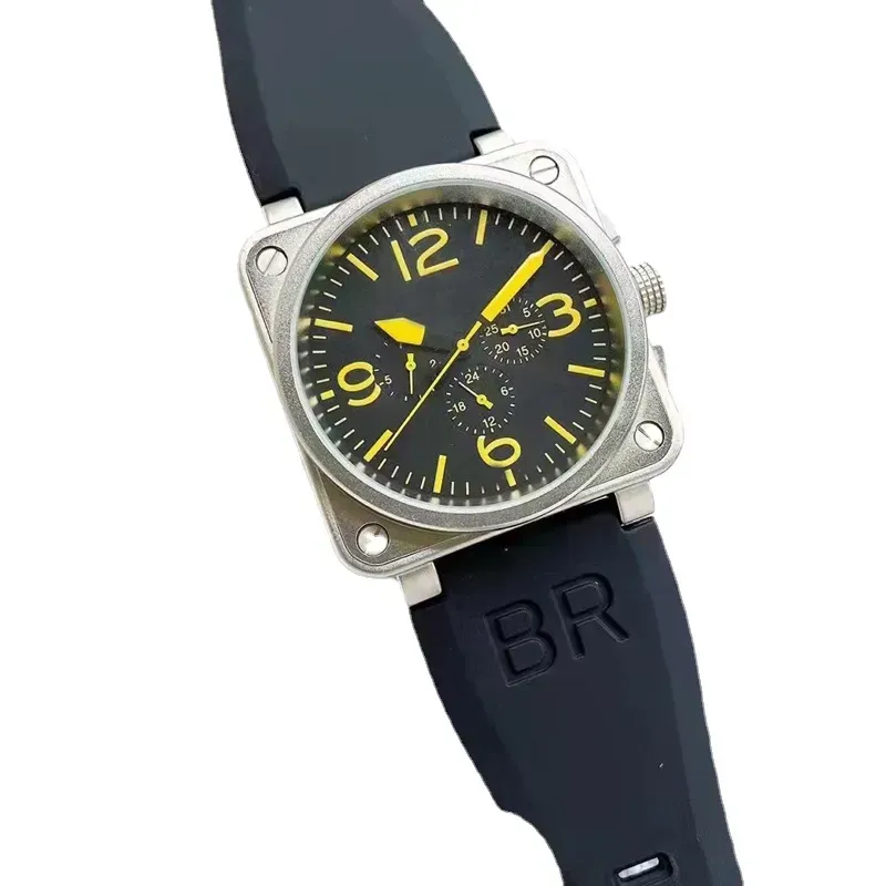 Wristwatches Men Automatic Mechanical Watch Bell Brown Leather Black Rubber Ross Wristwatches Multifunction Six Stitches vm09