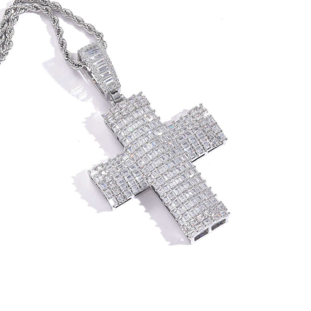 Luxury designer encrusted ice out VVS Moissanite Cross Pendant Hip Hop Necklace with free shipping