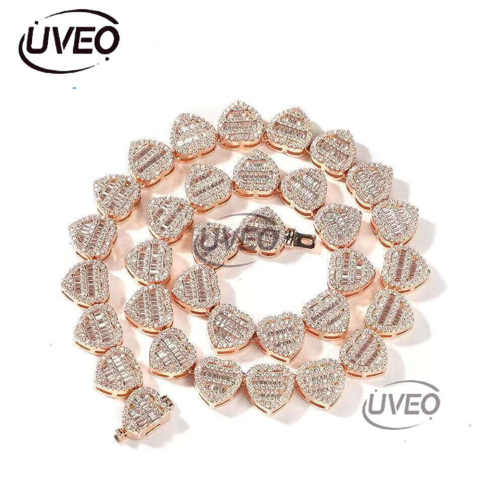 Women Heart-shaped Necklace Fine Jewelry Fashion Sier Iced Out Dia Vvs Moissanite Hip Hop Cuban Chain
