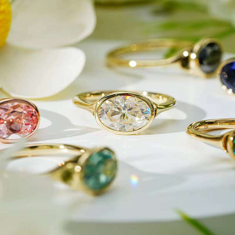 Starsgem Best-Selling 14k Solid Inlay Set West-East Oval Spinel Pink Blue Engagement Ring