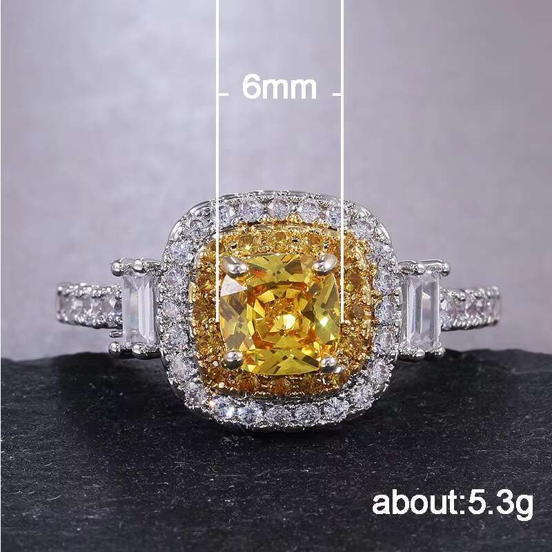 DHCollections Yellow Stone Cocktail Ring for Women Silver Tone Elegant Statement Band Jewellery for Parties Size 6-10