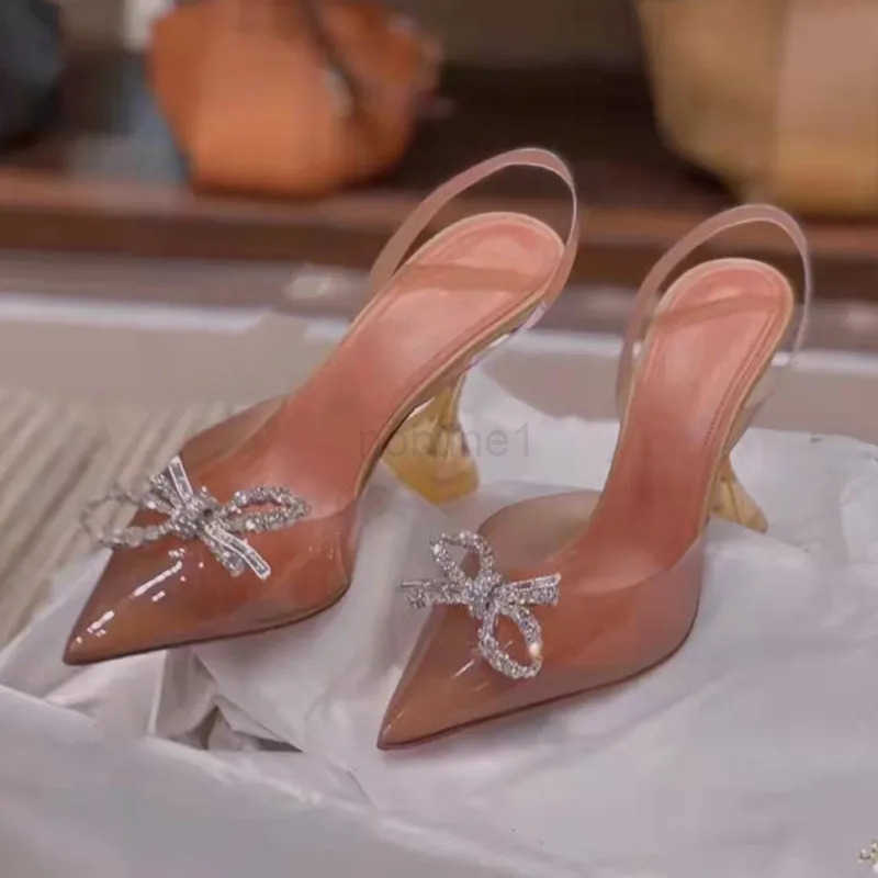 Fion transparent soft PVC temperature pump luxury rhinoceros bow tie suspender high spring and summer wedding party shoes Z250420