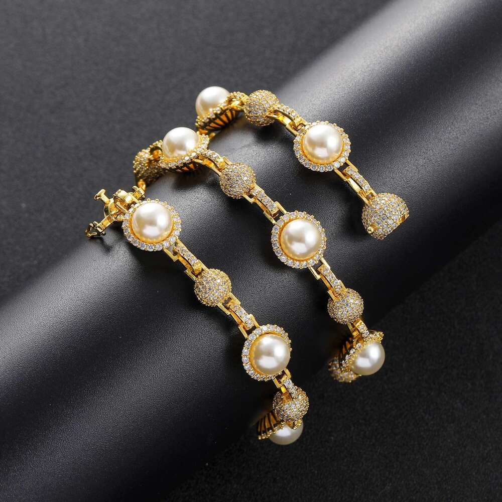 Luxury designer new pearl inlaid ice out VVS Moissanite, real gold, hip hop necklace bracelet for men and women Free delivery