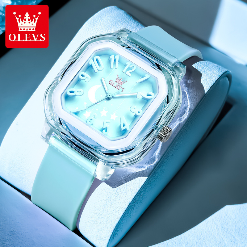 OLEVS Designer Ladies' Luxury Silicone Strap Waterproof Luminous Quartz Square Watch Offers Free Wholesale Delivery For Students And Children