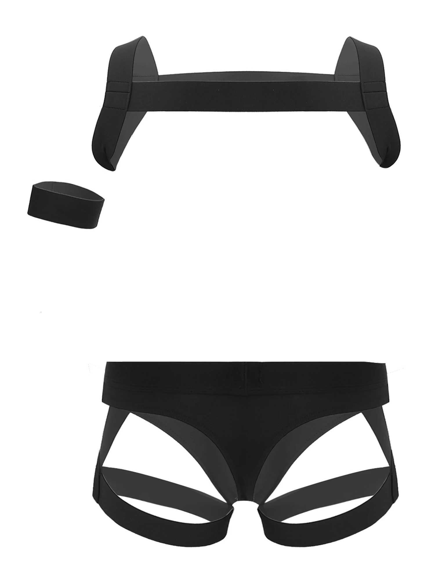 Mens 2 Piece Stretchy Body Chest Harness Garter Belt Boxer Briefs Jockstrap Underwear Athletic Supporter Suspender BodysuitW251120