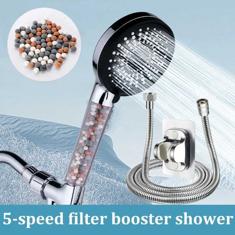 Shower Head Set 5-speed Water Adjustment Filter Shower Head High Pressure Negative Ion Hard Water SofteningM251120