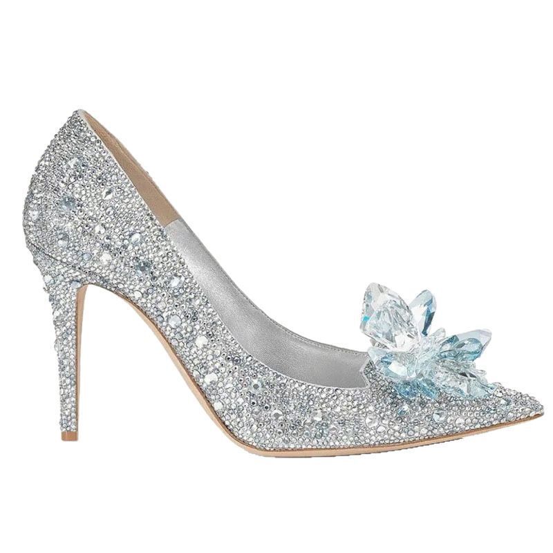 European Wedding Shoes Female Rhinestone Crystal Shoes Stiletto Pointed Red Bridal Shoes Fashion Bridesmaid High Heel 251011