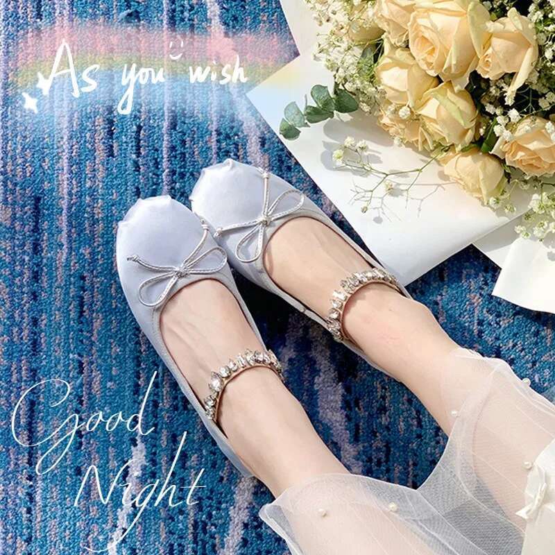 Rhies Mary Janes for Women Ballet Flats Shiny Elegant Designer Ladies Satin Slip on Loafers Shoes