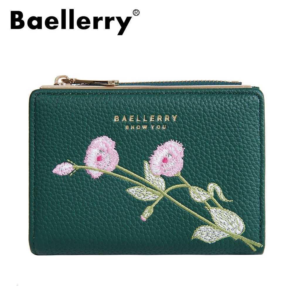 Baellerry Womens Short Wallet 3D Floral Embroidery Elegant Tri-Fold Zipper Coin Purse with Card Slots RFID ProtectionW251120