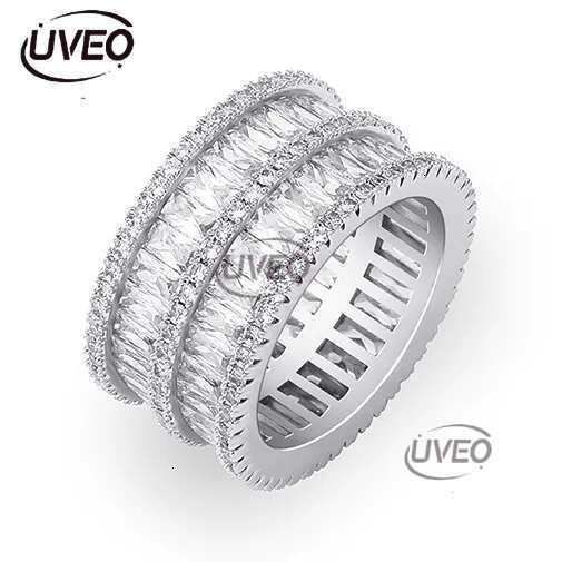 Hip Hop CZ Cubic Zircon Geometric Finger Ring Band Iced Out White Gold Bg Baguette Dia Rings for Women Men Boyfriend Valentine Birthday Jewelry Gifts