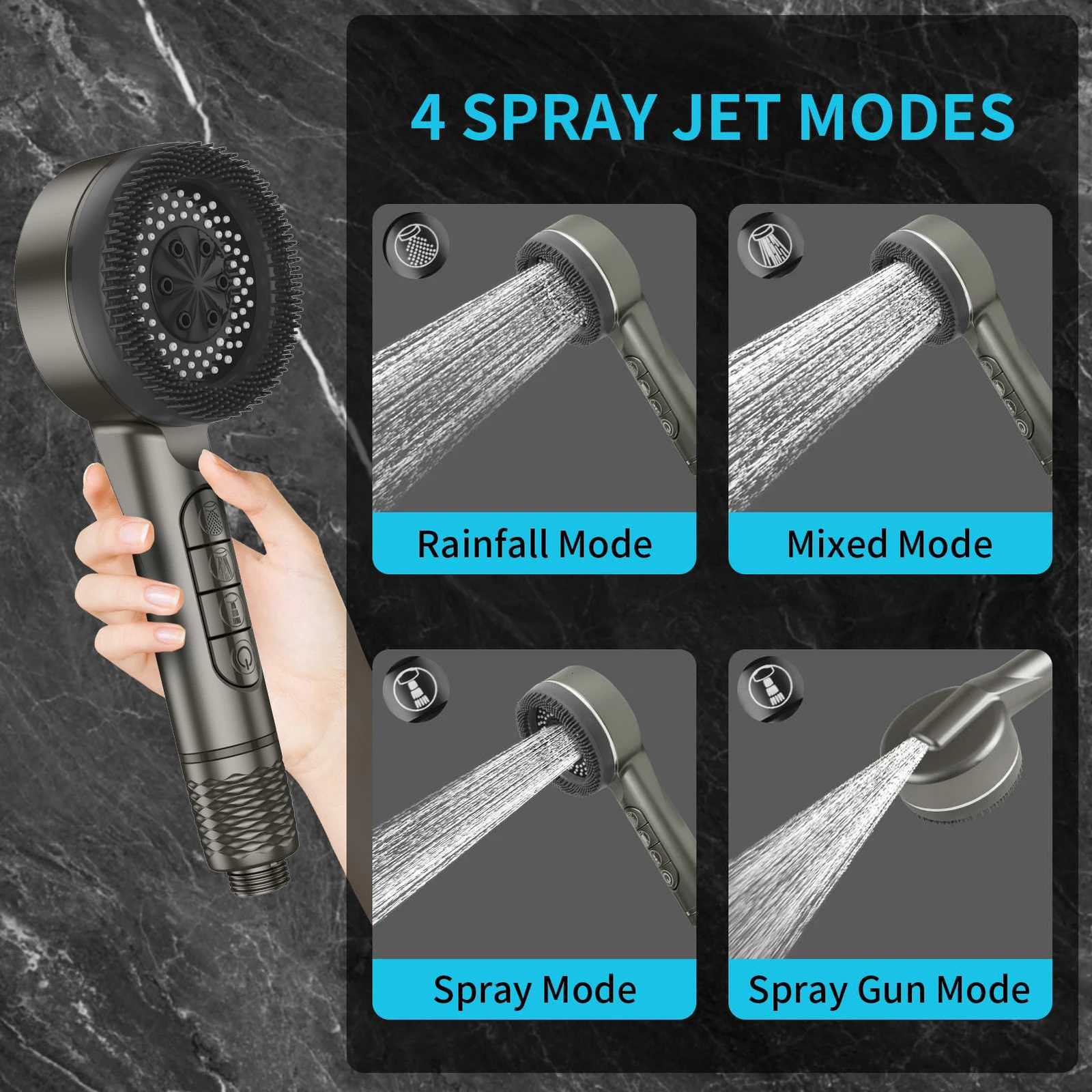 4 Modes Hard Water Filter Shower Head 15 Layers Filtration Water Saving High Pressure Shower Heads15m Hose with Pause SwitchM251120