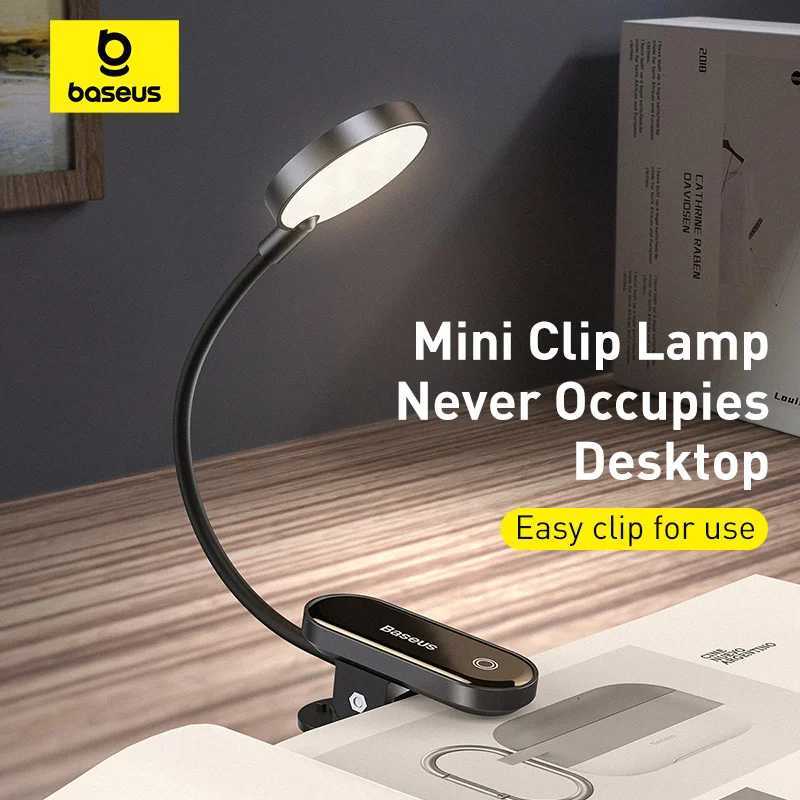 Baseus Portable Desk Lamp LED Mini Clip USB Rechargeable Table Lamp Stepless Dimming for Laptop Reading Bedside Soft Night Light M251120