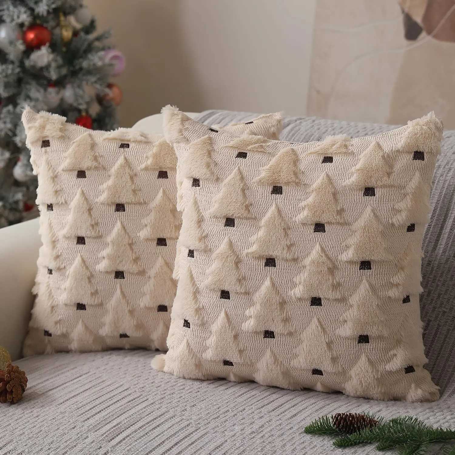 Pillow Case Christmas Covers Beige Winter Throw case Soft Covers Cushion Cases for Sofa Couch Chair Living Room Bed Home C251120