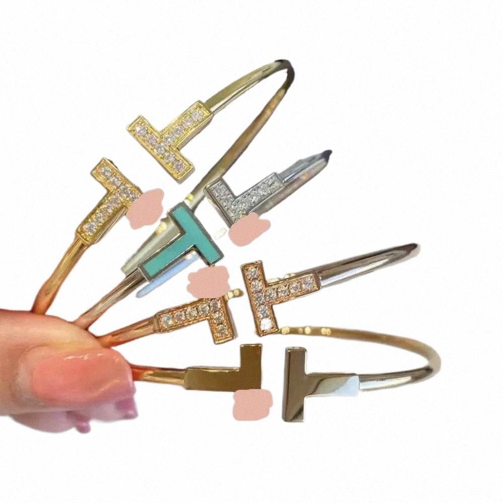 luxury Diamond Elastic Open Bangle Letter T Bracelet, Double T-shaped 18K gold-plated Bracelet Hypoallergenic Fashion Bangles N6gS#