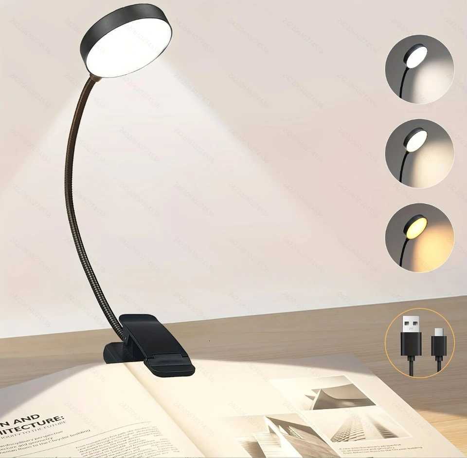 1 Reading Lamp Led Reading Lamp with 3 Adjustable Brightness Levels USB Rechargeable Portable Bed Reading Clip-On Lamp M251120