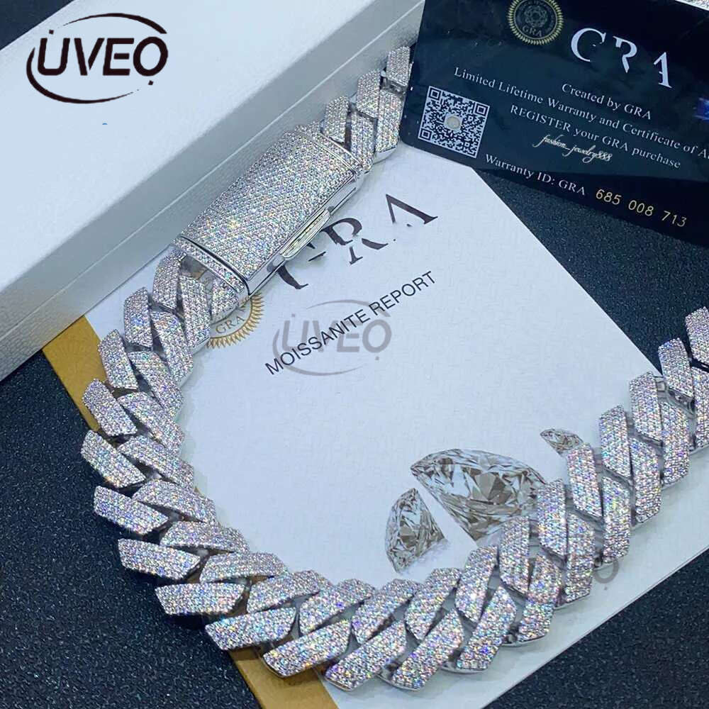 Top quality Moissanite cuban k chain 20mm 4 row full dia ice out vvs pass dias tester stainless steel hiphop men women jewelry bracelet necklace