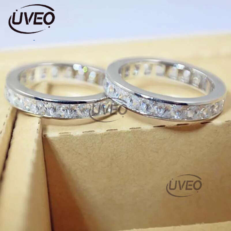 Full Princess Cut Moissanite Dia Elegant Wedding Rings Dee Jewelry Real 100% Sterg Sier Party Eternity Women Engagement Band Ring Gift Size 4-10