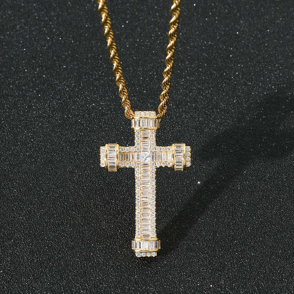 Luxury Designer Ha Cross Necklace Pendant Sterling Silver Gold Plated Micro Inset T Square Ice out VVS Moissanite Hip Hop Cross Pendant Free shipping