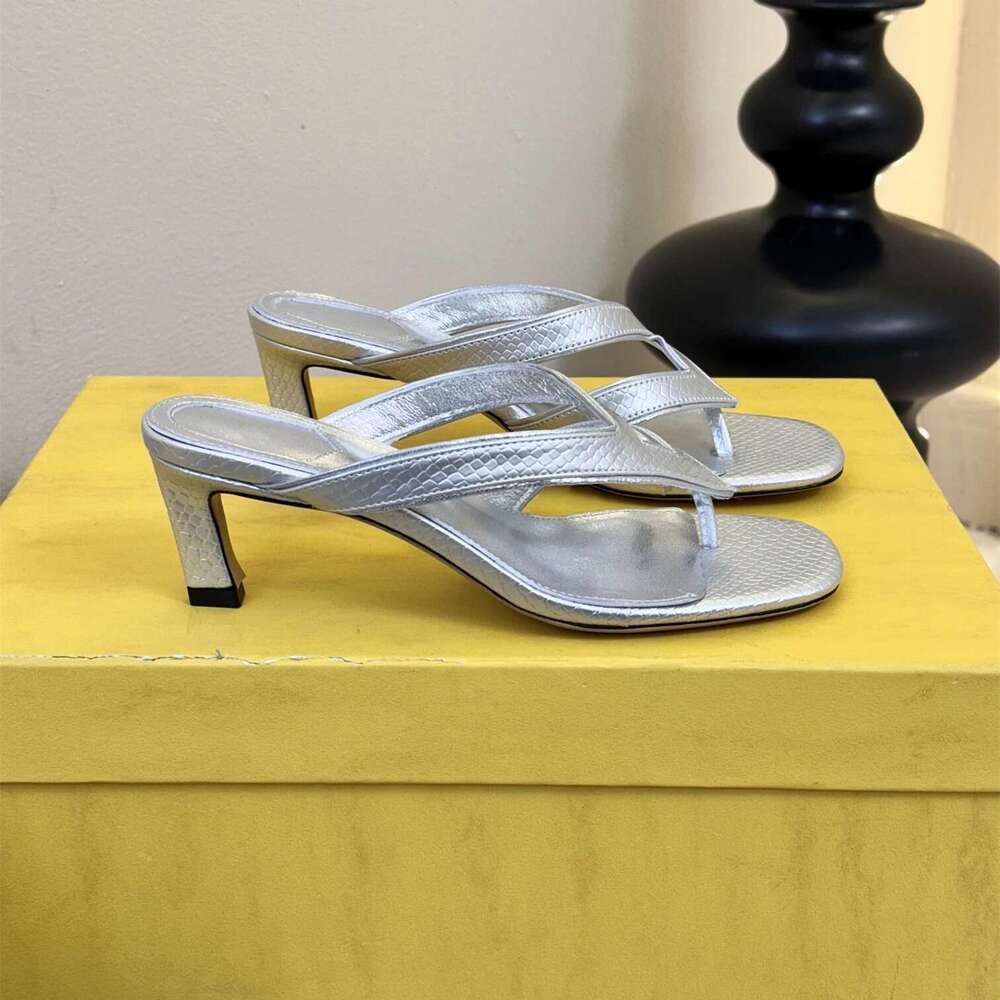 New Women Size34-42 Genuine Leather Flip-ps Med Heels Slippers Summer Slides Leisure Designer Shoes atillas De Mujer