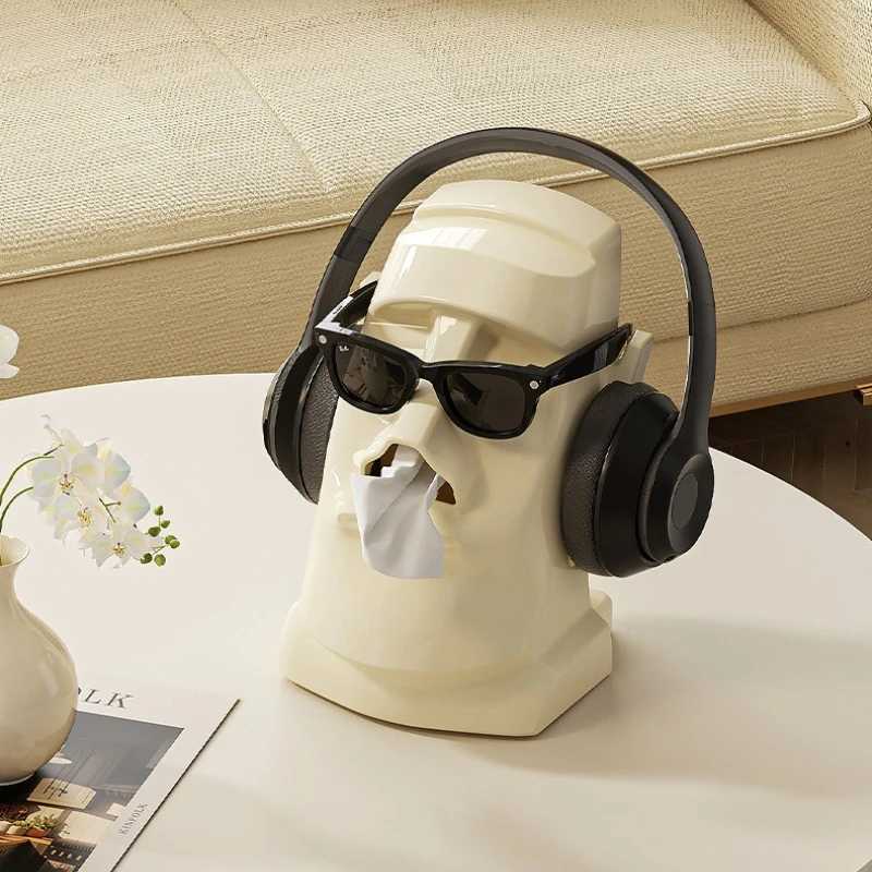 Glasses Earphone Storage Rack Multi-Function Desktop Storage Creative Moai Tissue Box for Bedroom or Office Table Decorative C251120