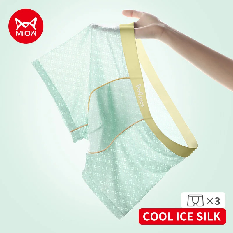 MiiOW 3Pcs Cool Ice Silk Mens Boxing 7A Antibacterial Mesh crotch Underwear Seamless Breathable 250417