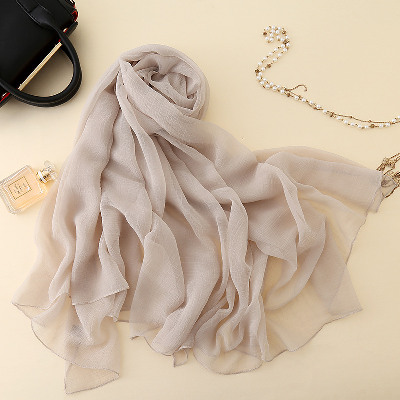 K450 New chiffon pure color silk scarf crocodile wrinkled scarf scarf women's beach towel summer long shawl autumn and winter all-match