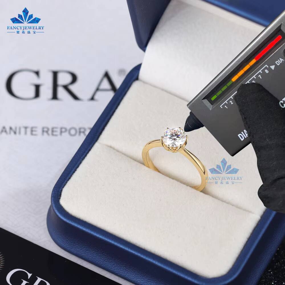 Fine Jewelry 14K 18K Solid Gold Classic Brilliant Cut Moissanite Engagement Rings Prong Setting for Women Wedding Anniversary