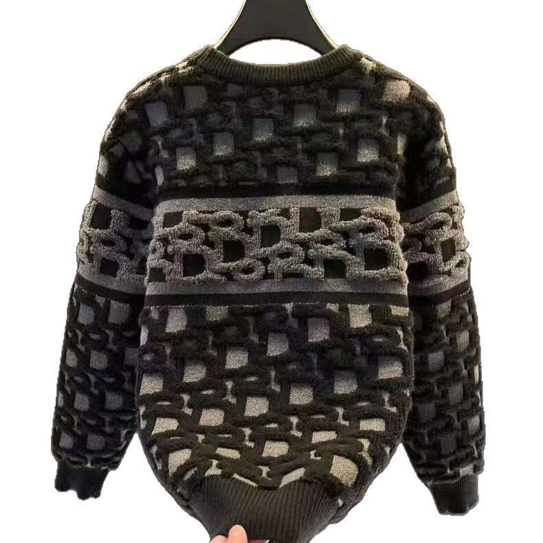 Knitted Men's Round Neck Trendy Jacquard Loose Versatile High-End Youth Sweater