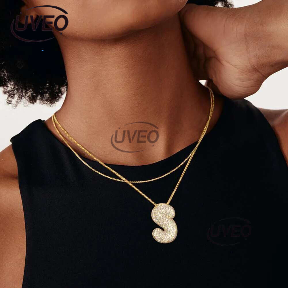 Kissyan Bubble Letter Necklace, 14K Gold Plated Balloon Initial Pendant Box Chain Necklace Exquisite Dense Set Cubic Zircon Jewelry Gift for Ladies an
