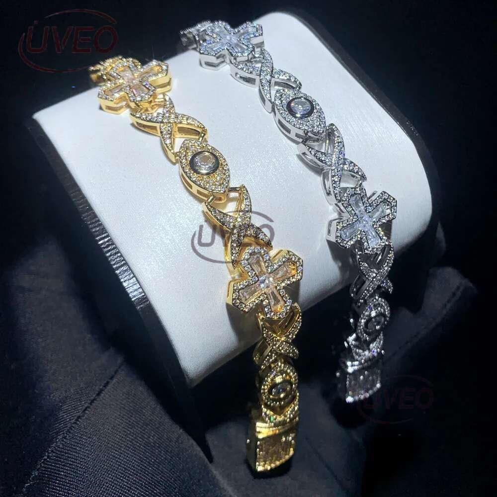 Luxury designer Hip Hop 14mm Cross Eye Cuban k Chain Ice Out VVS Moissanite Necklace Bracelet Men Women Free shipping