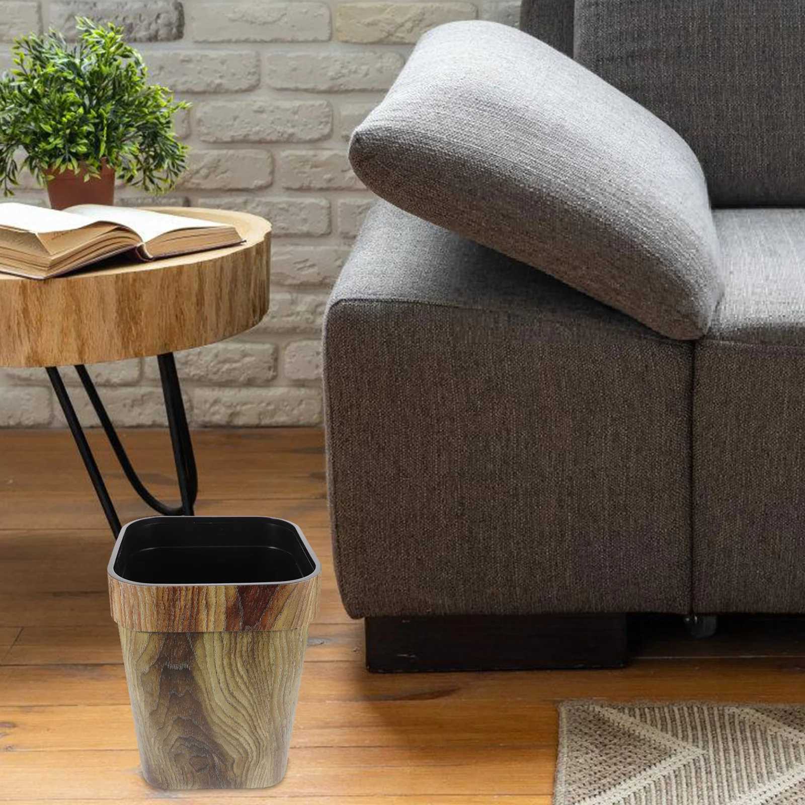 1Pcs Retro Creative Imitated Wood Trash Bin Large Size 14L Pressure Ring Design Home Kitchen Bedroom Rubbish Can Practical Waste C251120