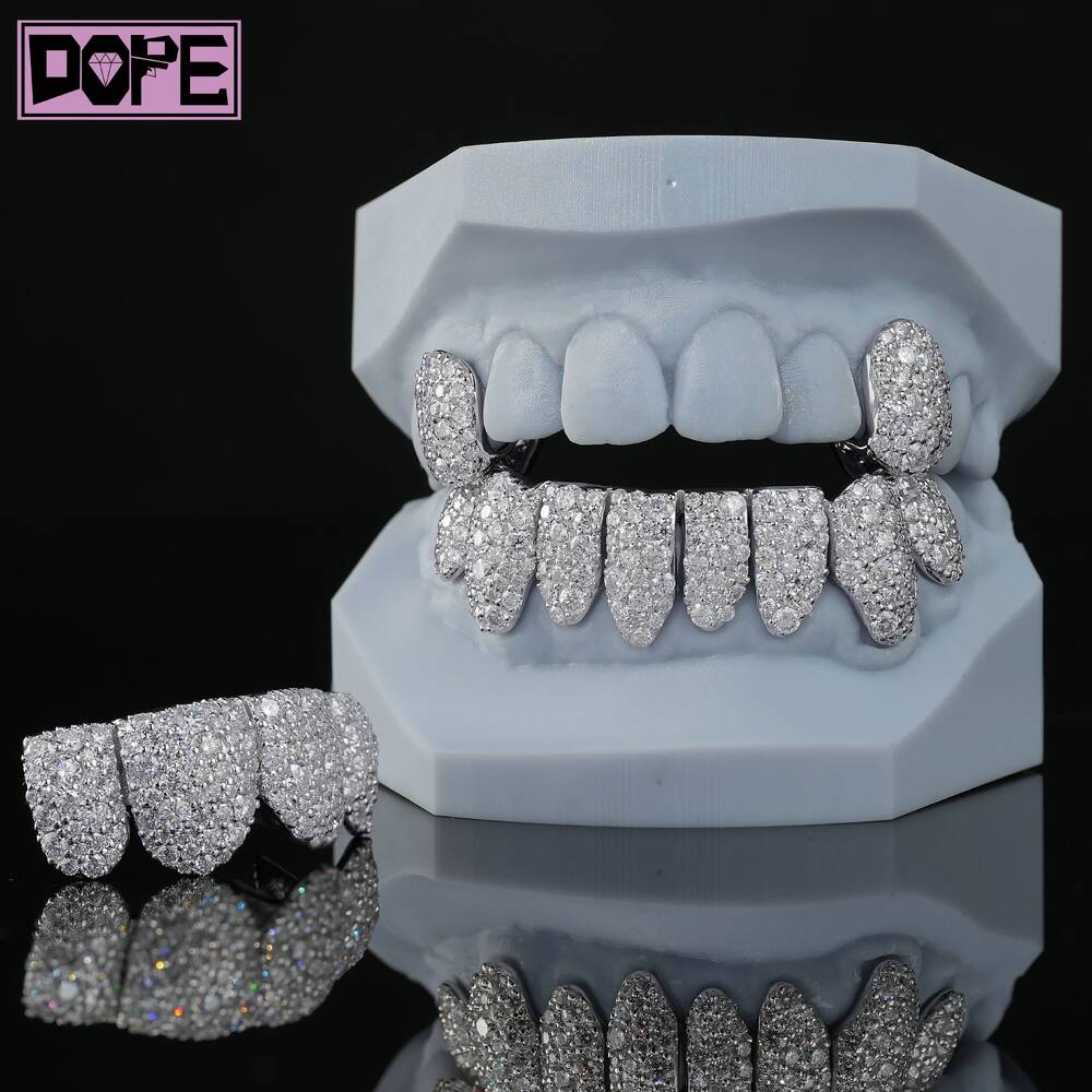 Fine Jewelry Hiphop Grillz D VVS Moissanite Diamond Grillz Honeycomb 8 Top 8 Bottom Moissanite Grillz