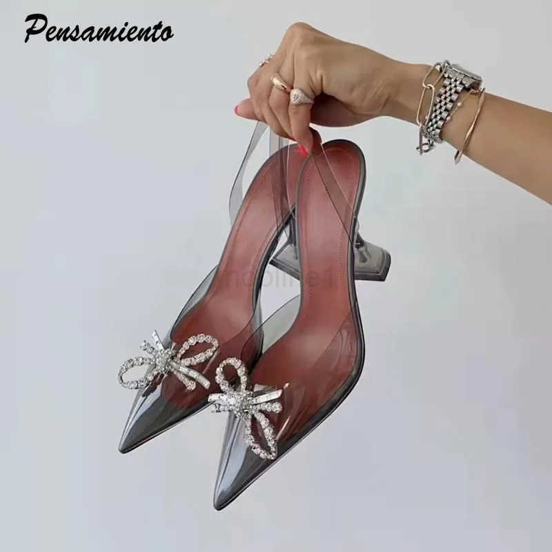 Fion transparent soft PVC temperature pump luxury rhinoceros bow tie suspender high spring and summer wedding party shoes Z250420