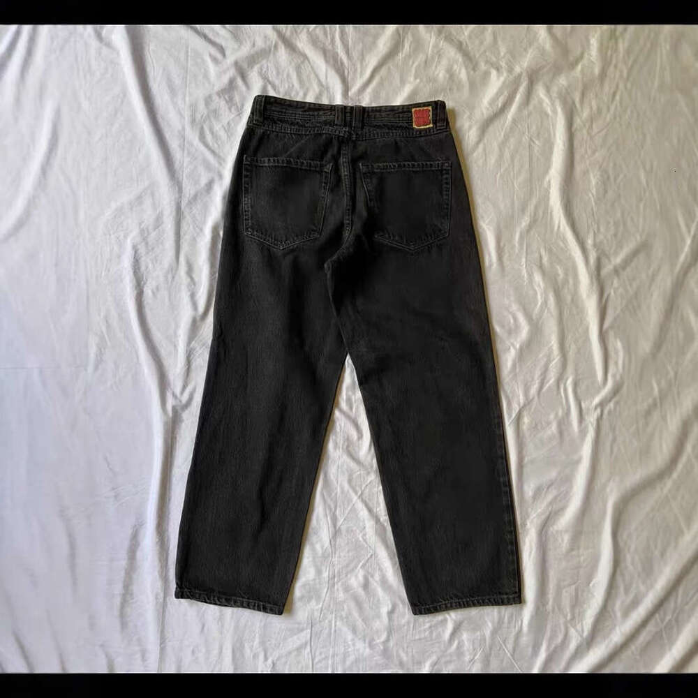 Empire Cowboy Skateboard Solid Black Big Boy Jeans Embroidered Durable Straight Loose Pants