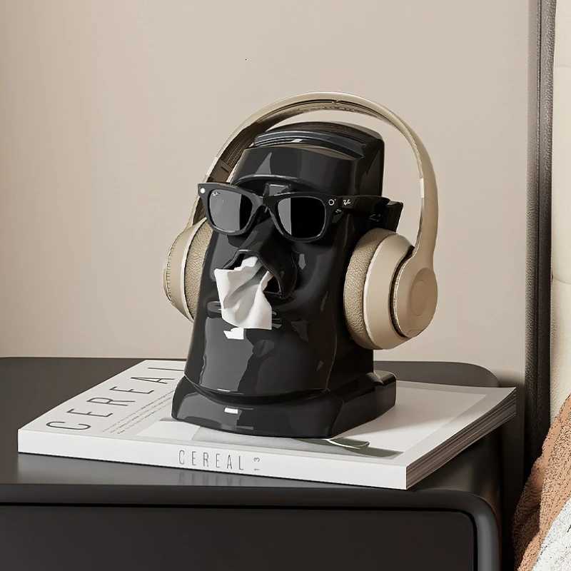 Glasses Earphone Storage Rack Multi-Function Desktop Storage Creative Moai Tissue Box for Bedroom or Office Table Decorative C251120