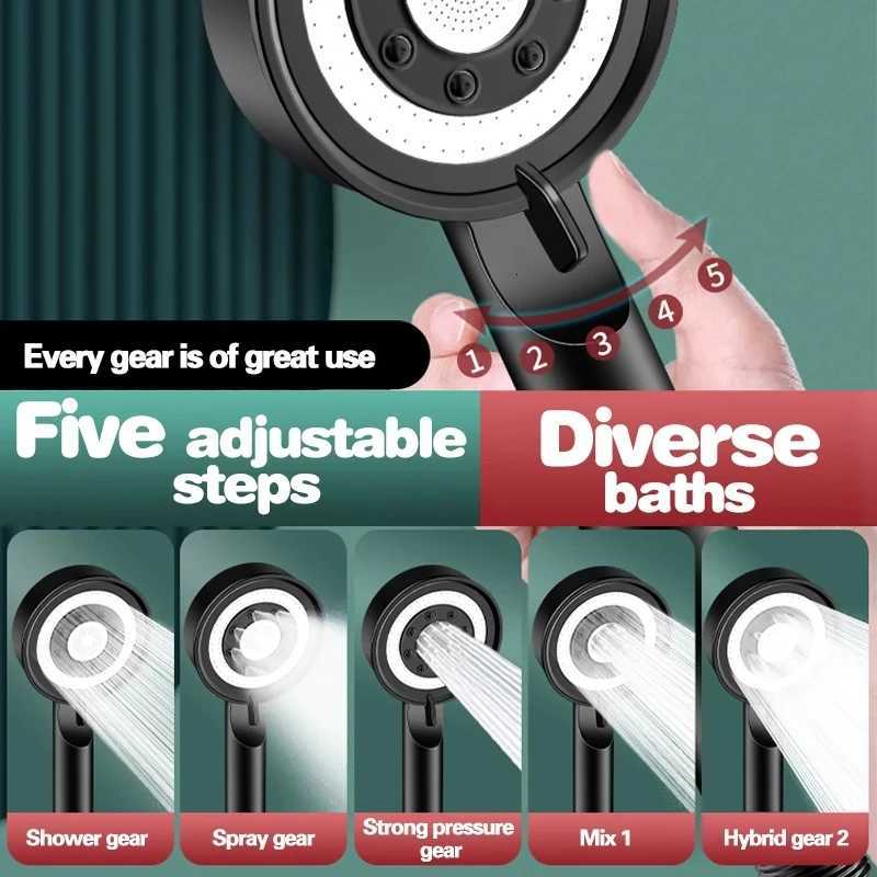 New 5 Modes Shower Head Adjustable High Pressure Water Saving Water Massage Shower Head Hook Hose Set Bathroom AccessoriesM251120