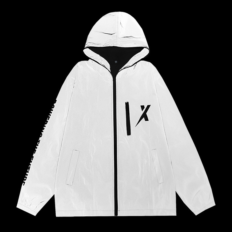 Autumn couple luminous jacket charge windbreaker brand loose large reflective coat coat men