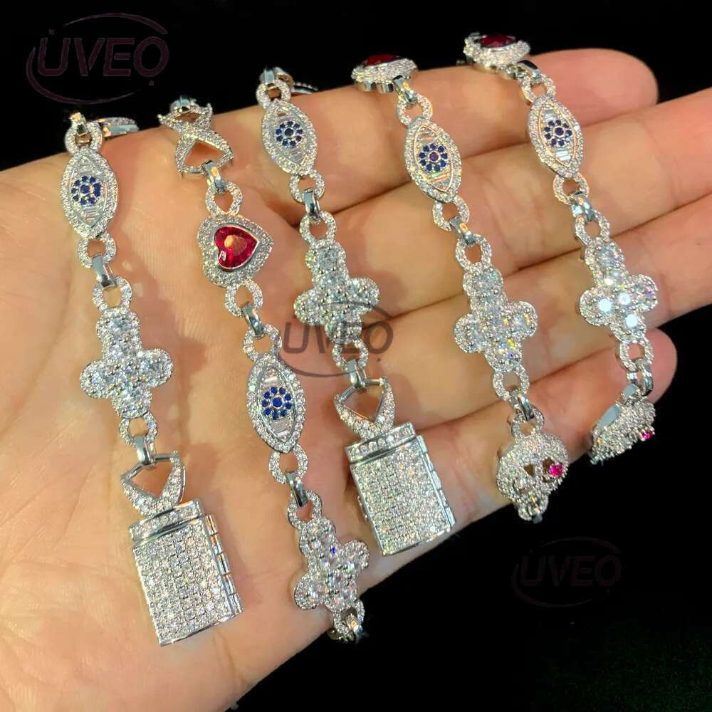 Luxury designer Colored Ice Out VVS Moissanite Cross Evil Eyes Ice Out Cuban k Chain Hip Hop Necklace Jewelry with FREE shipping