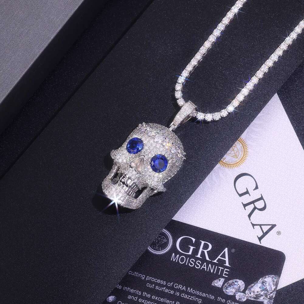 JIUZUAN Full Moissanite Pendant Skull Necklace Hip Hop Sier Gold Plated Pave Jewelry Gift Comes with GRA Certificate