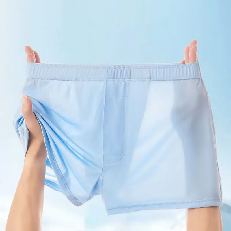 Large size mens ice silk pants seamless solid color boxing shorts summer thin loose comfortable pajamas underwear 250417