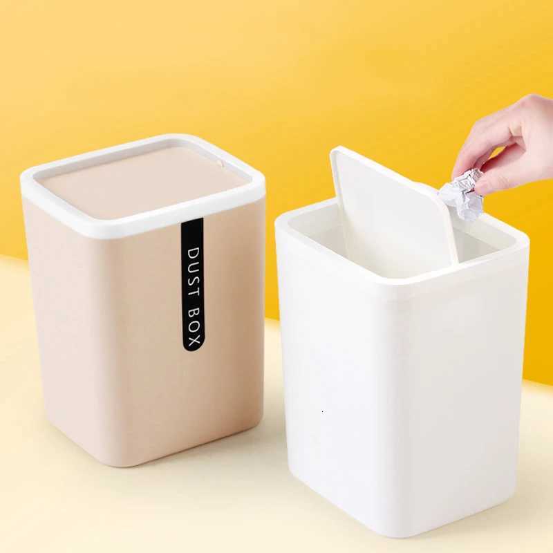 Trash Can Mini Wastebasket Plastic Swing Lid Bin Home Rubbish Waste Dustbin Kitchen Paper Wastebasket Shake Cover Storage Bucket C251120