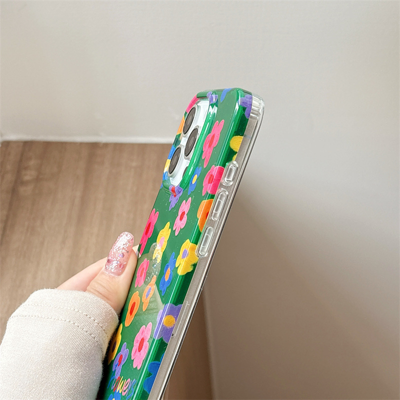 Summer Green Background Colorful Flowers Compatible with iPhone 16 iPhone 15 Pro Max/14/13 Phone Case New Style Personality
